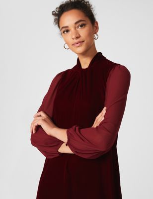 M&S Hobbs Womens Velvet Puff Sleeve Mini Shift Dress