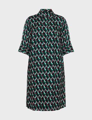 Hobbs Womens Geometric Knee Length Shirt Dress - 8 - Black Mix, Black Mix