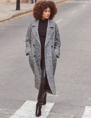 Sosandar Womens Herringbone Longline Tailored Coat - 14 - Grey Mix, Grey Mix