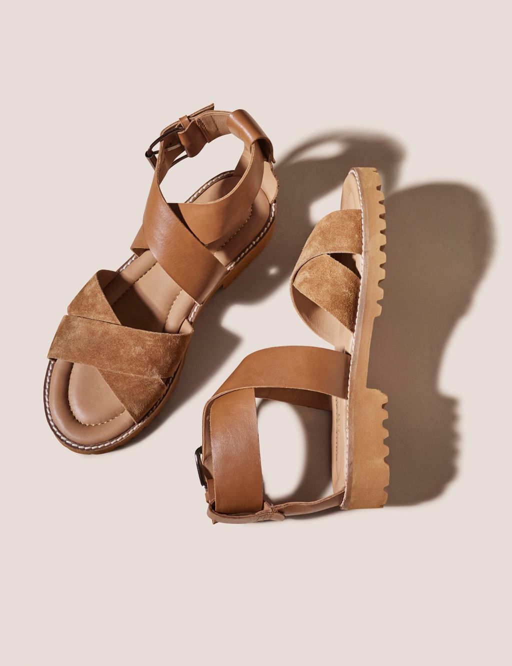 Leather Crossover Ankle Strap Flat Sandals image 3