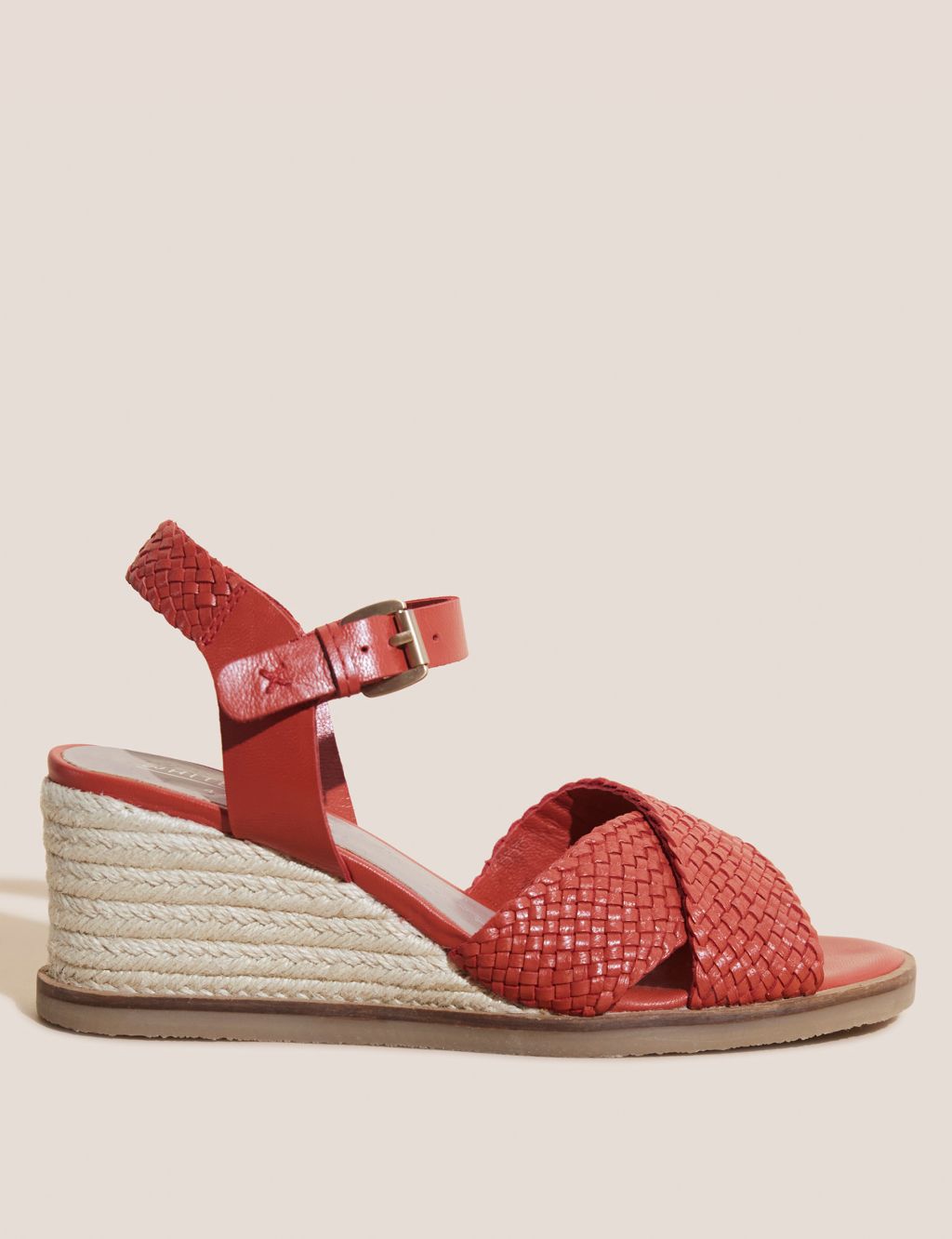 Leather Woven Ankle Strap Wedge Sandals image 1