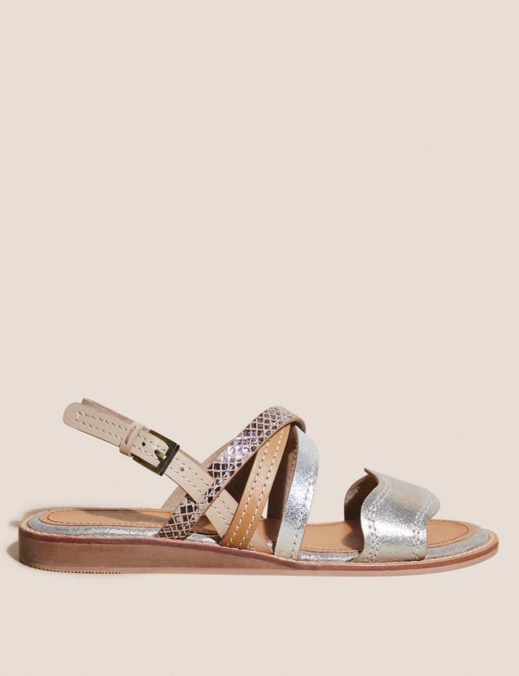 Leather Metallic Strappy Wedge Sandals image 1