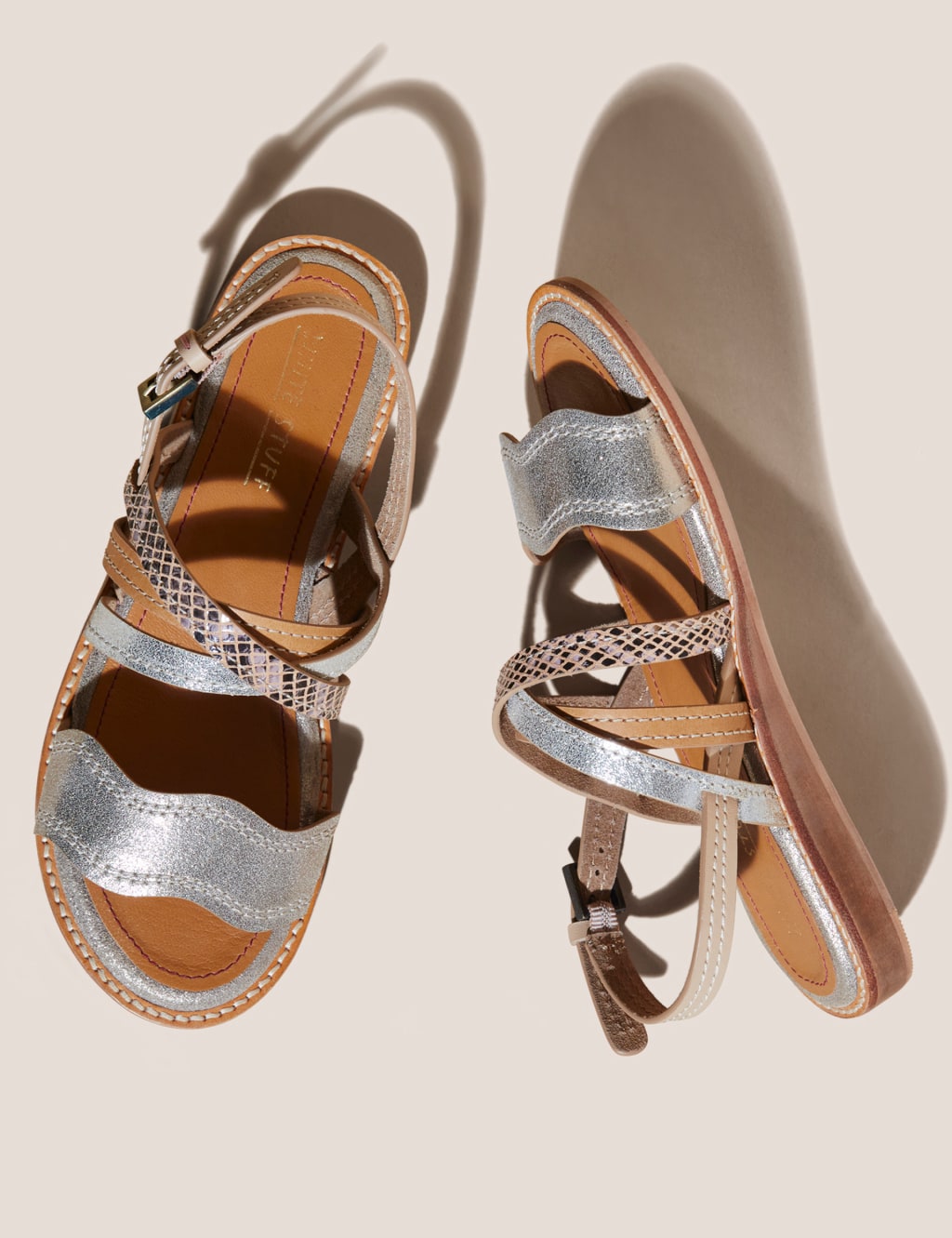 Leather Metallic Strappy Wedge Sandals image 2