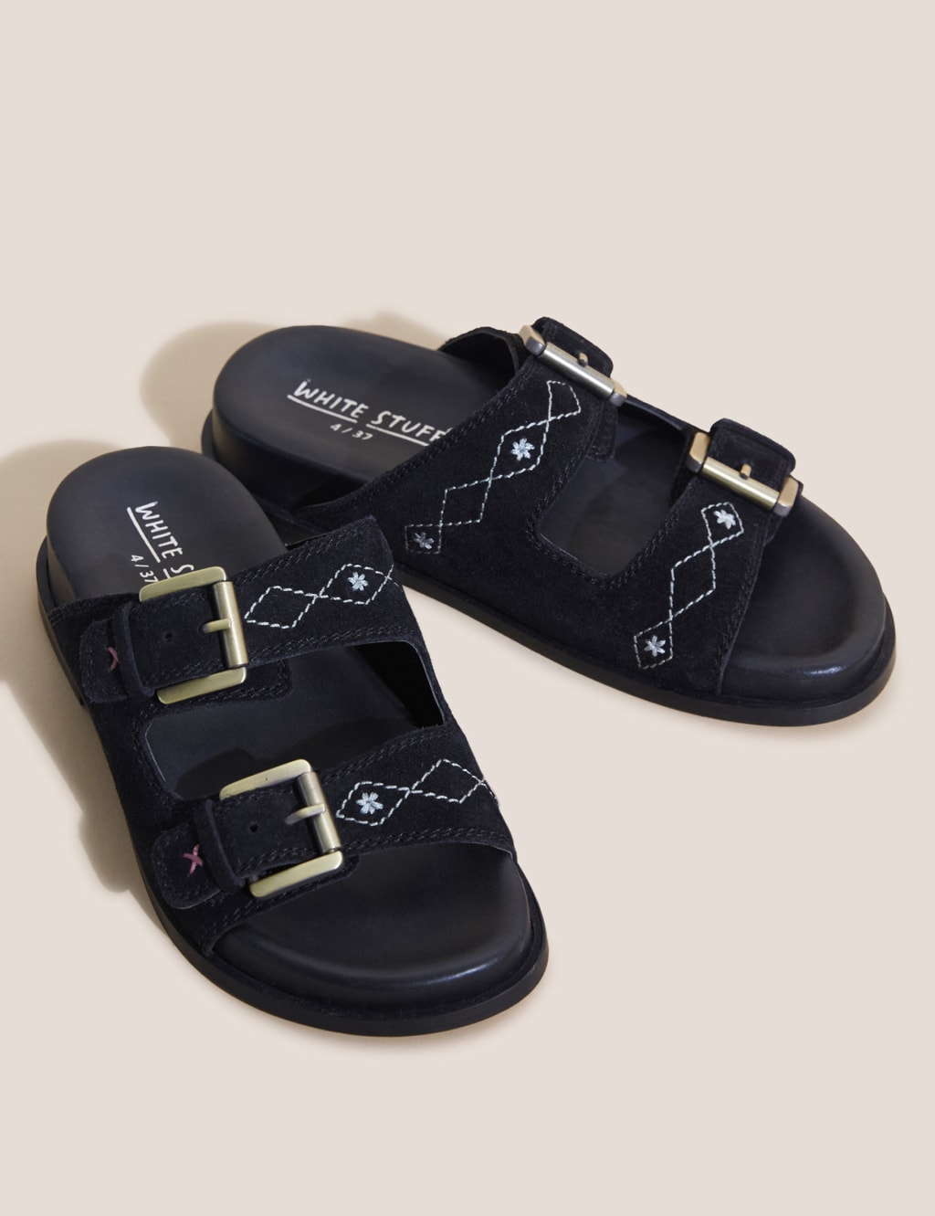 Suede Buckle Flat Sandals image 1