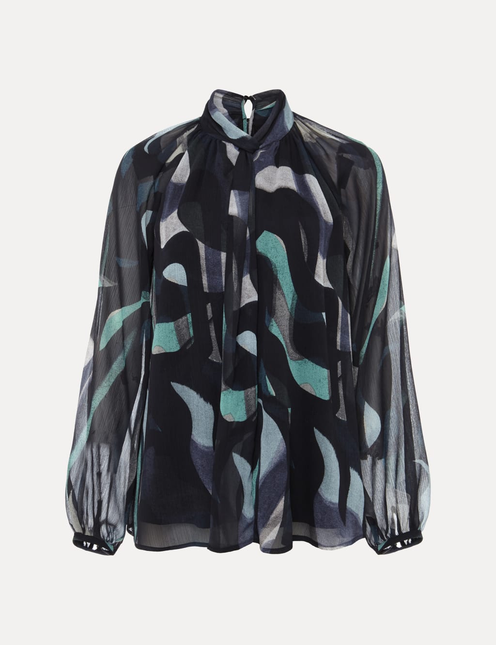 Printed Tie Neck Blouson Sleeve Blouse image 2
