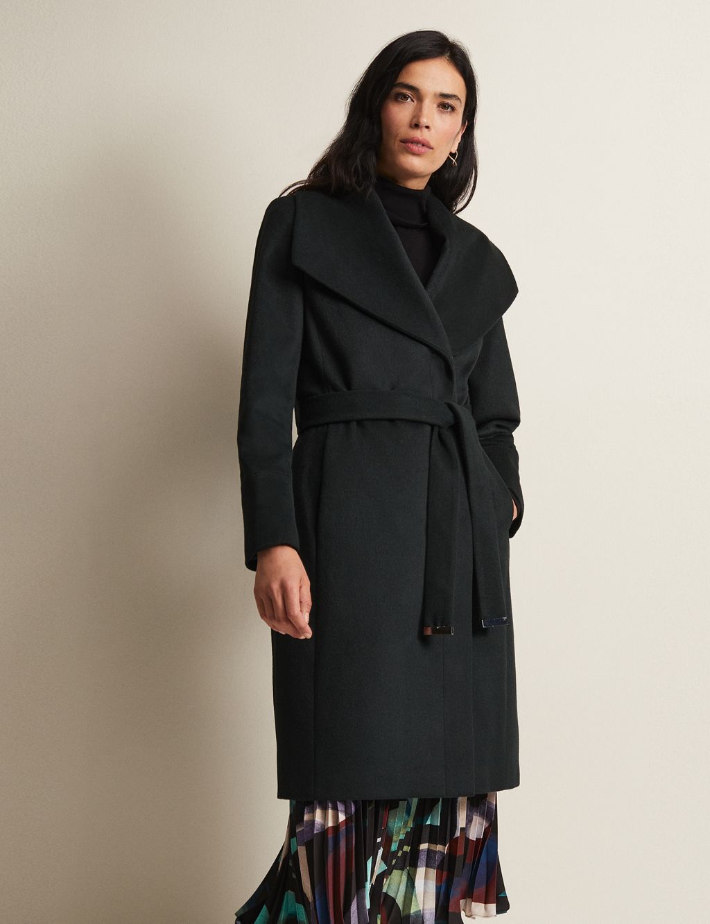 Wool Rich Belted Collared Wrap Coat