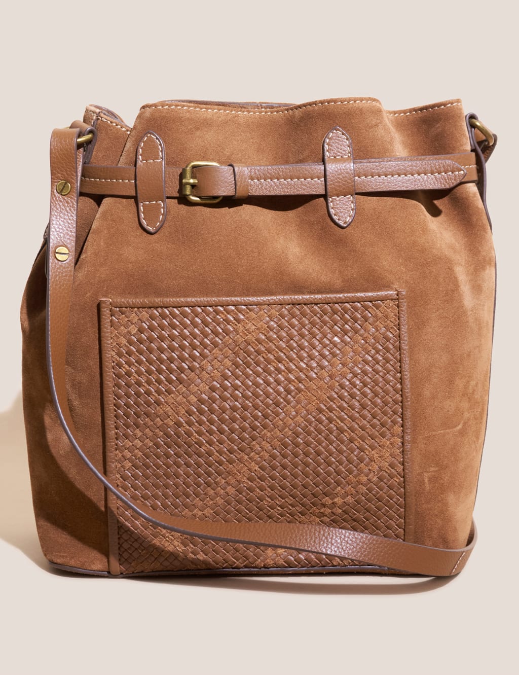 Suede Woven Bucket Bag image 1