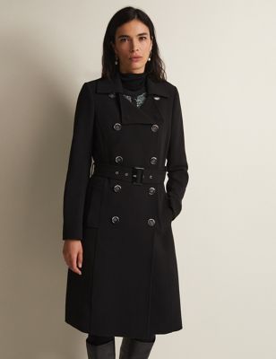 Phase Eight Women's Belted Double Breasted Trench Coat - 8 - Black, Black