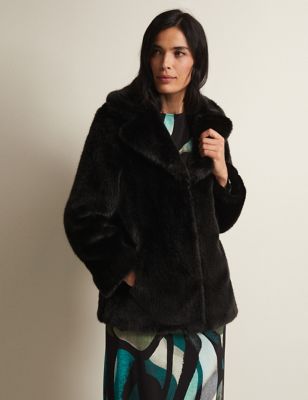 Phase Eight Women's Faux Fur Collared Coat - XS - Black, Black