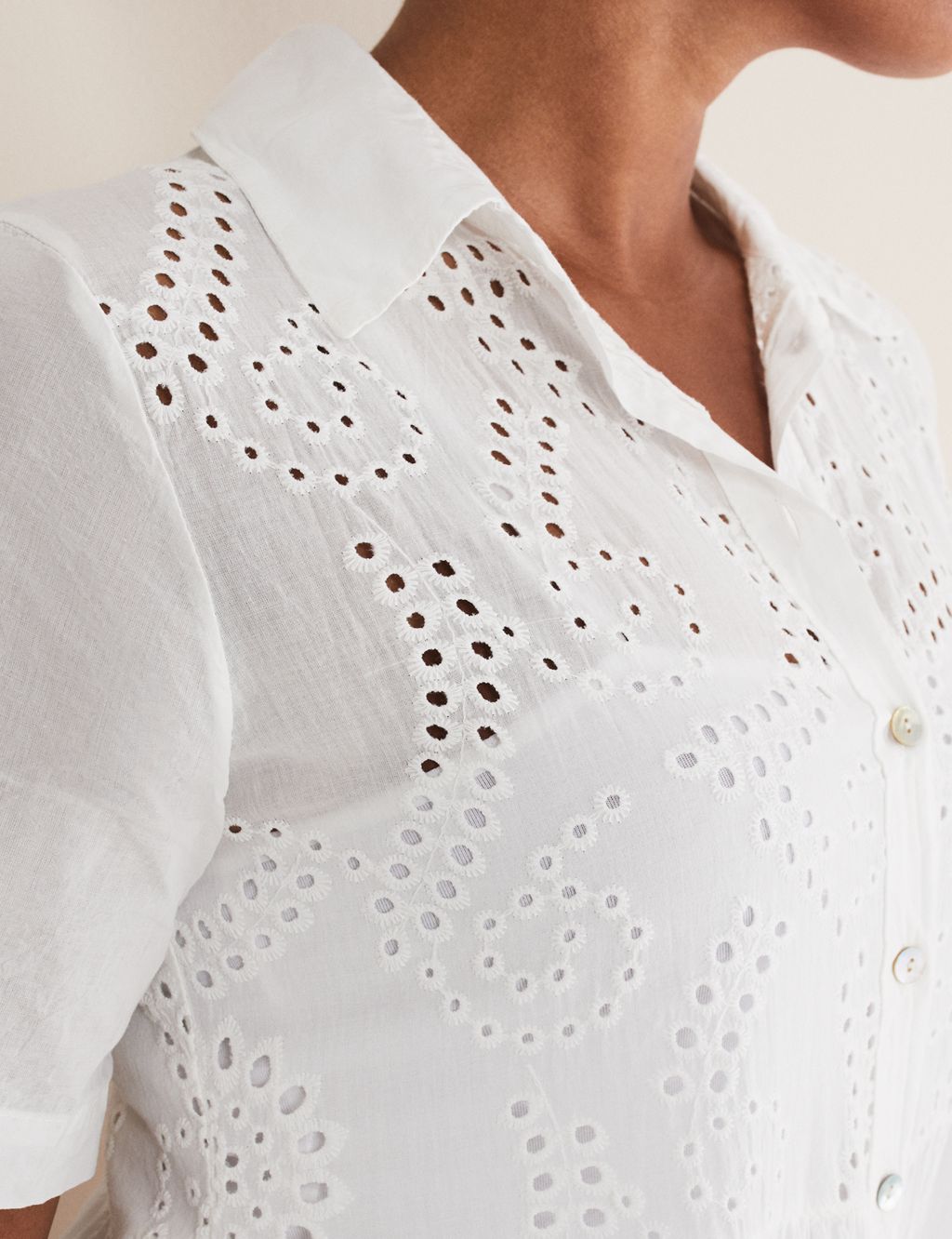 Pure Cotton Broderie Midaxi Shirt Dress image 3