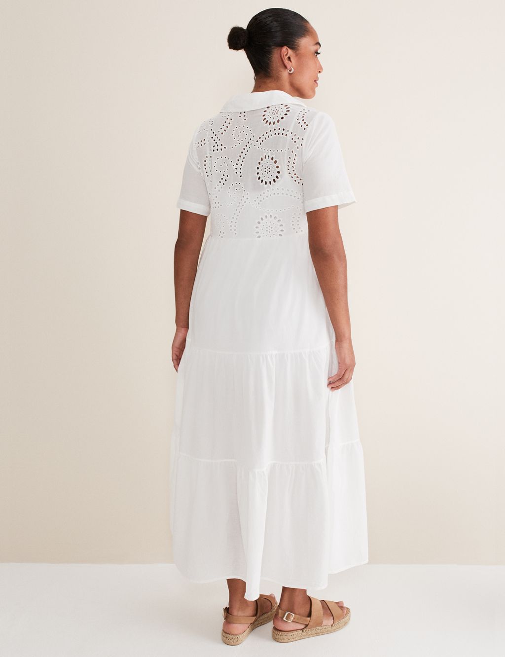 Pure Cotton Broderie Midaxi Shirt Dress image 6