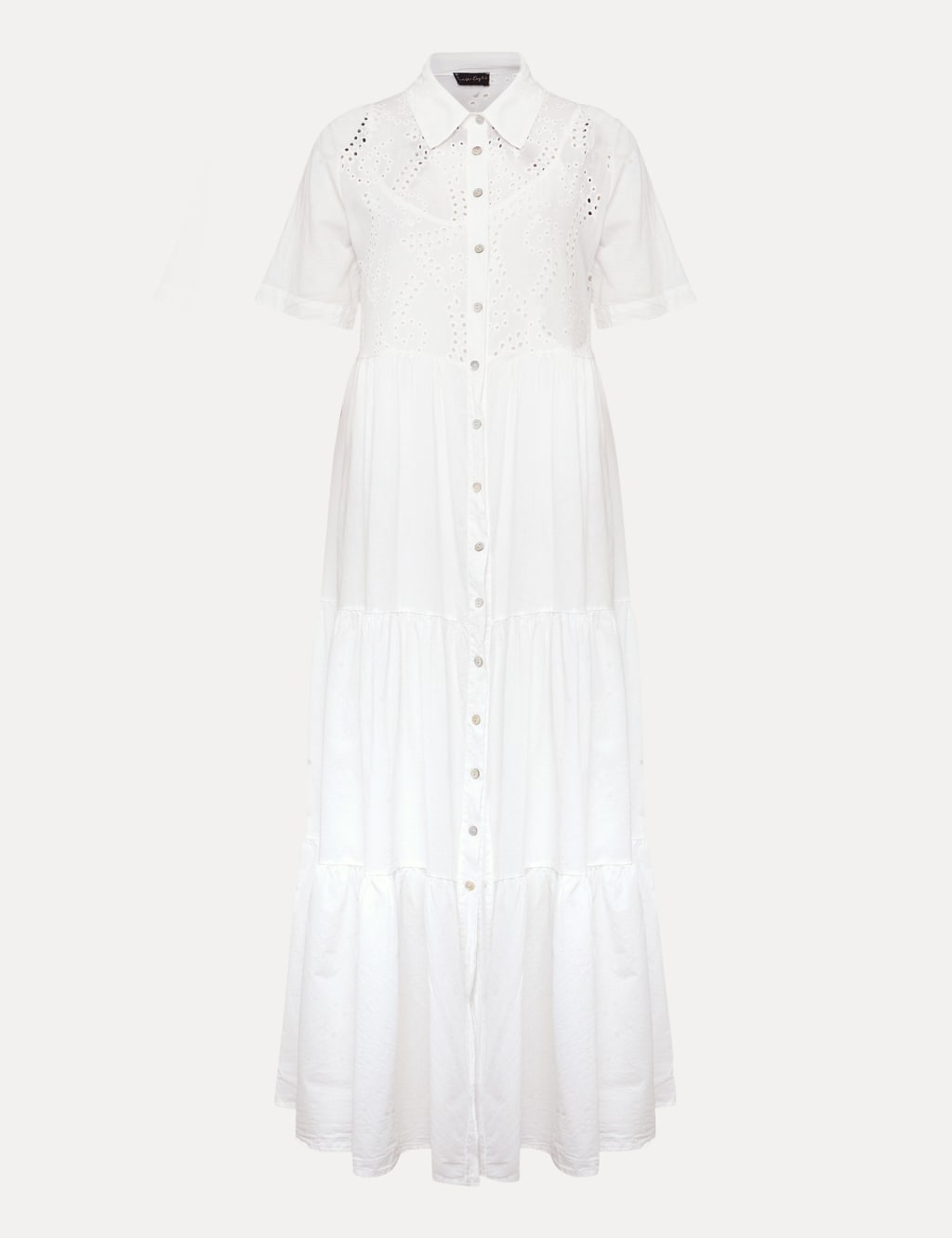 Pure Cotton Broderie Midaxi Shirt Dress image 2