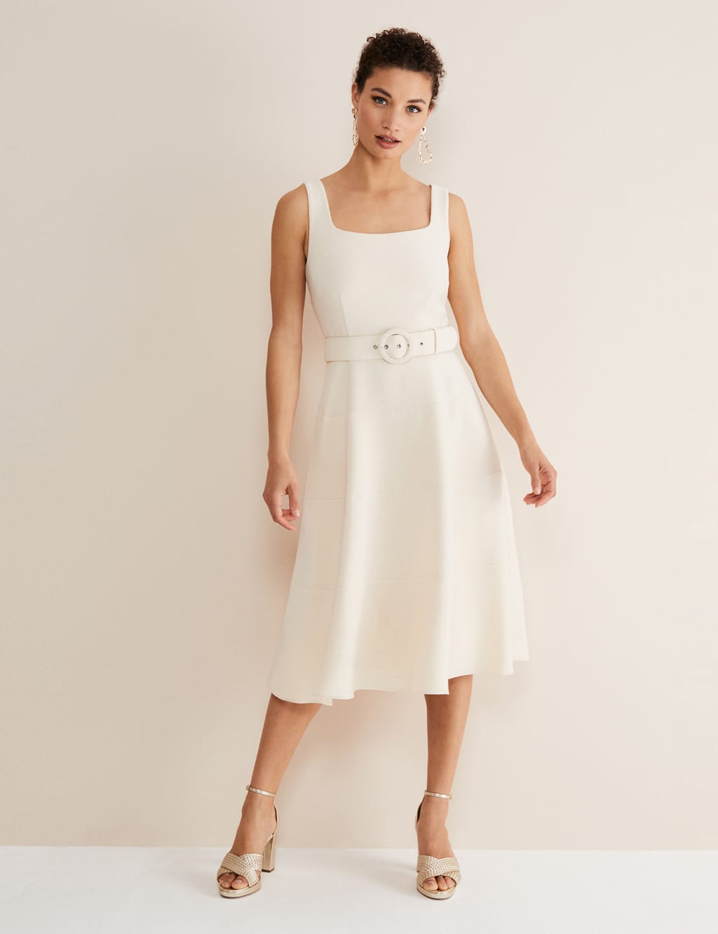 Square Neck Belted Midi Dress image 1