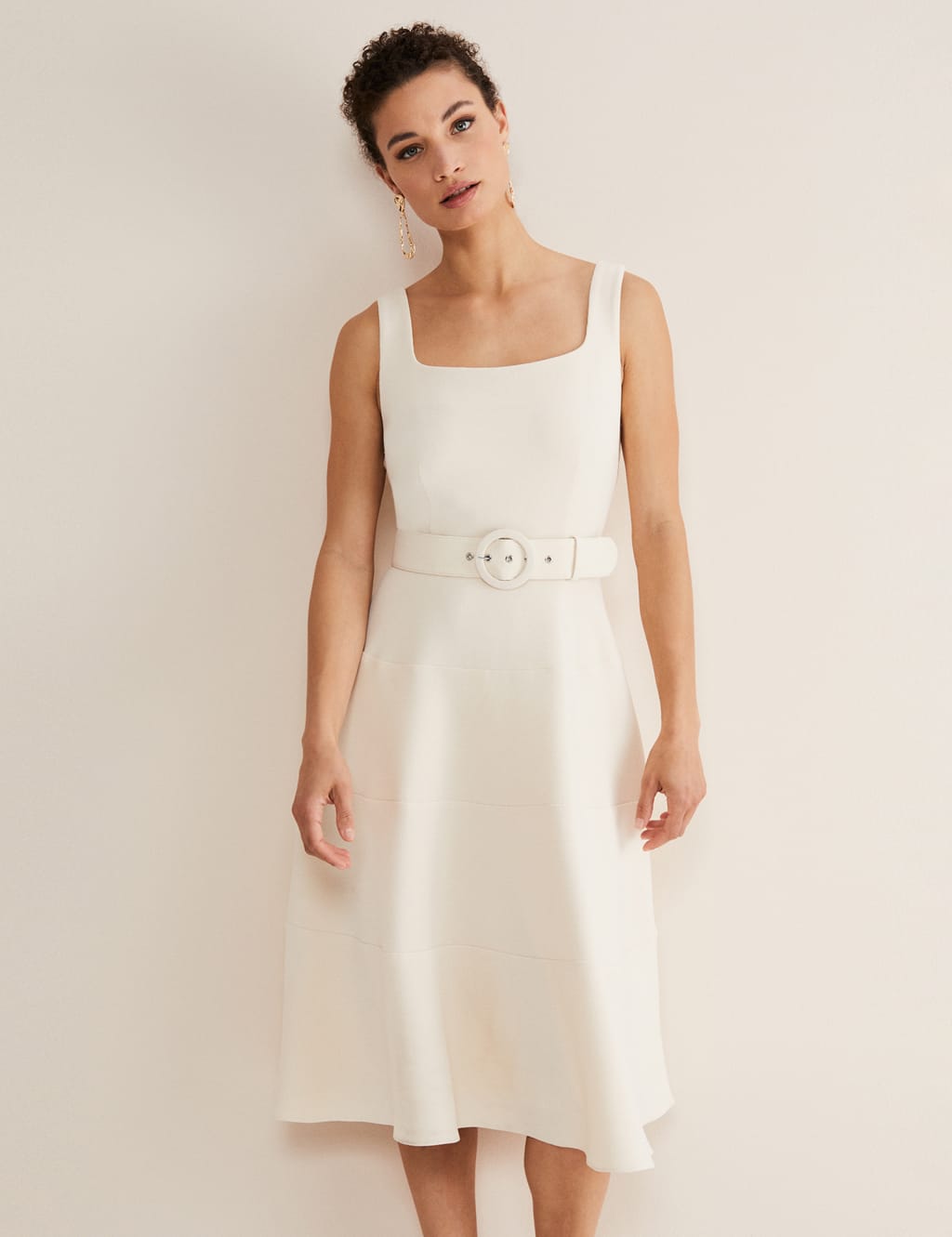 Square Neck Belted Midi Dress image 3