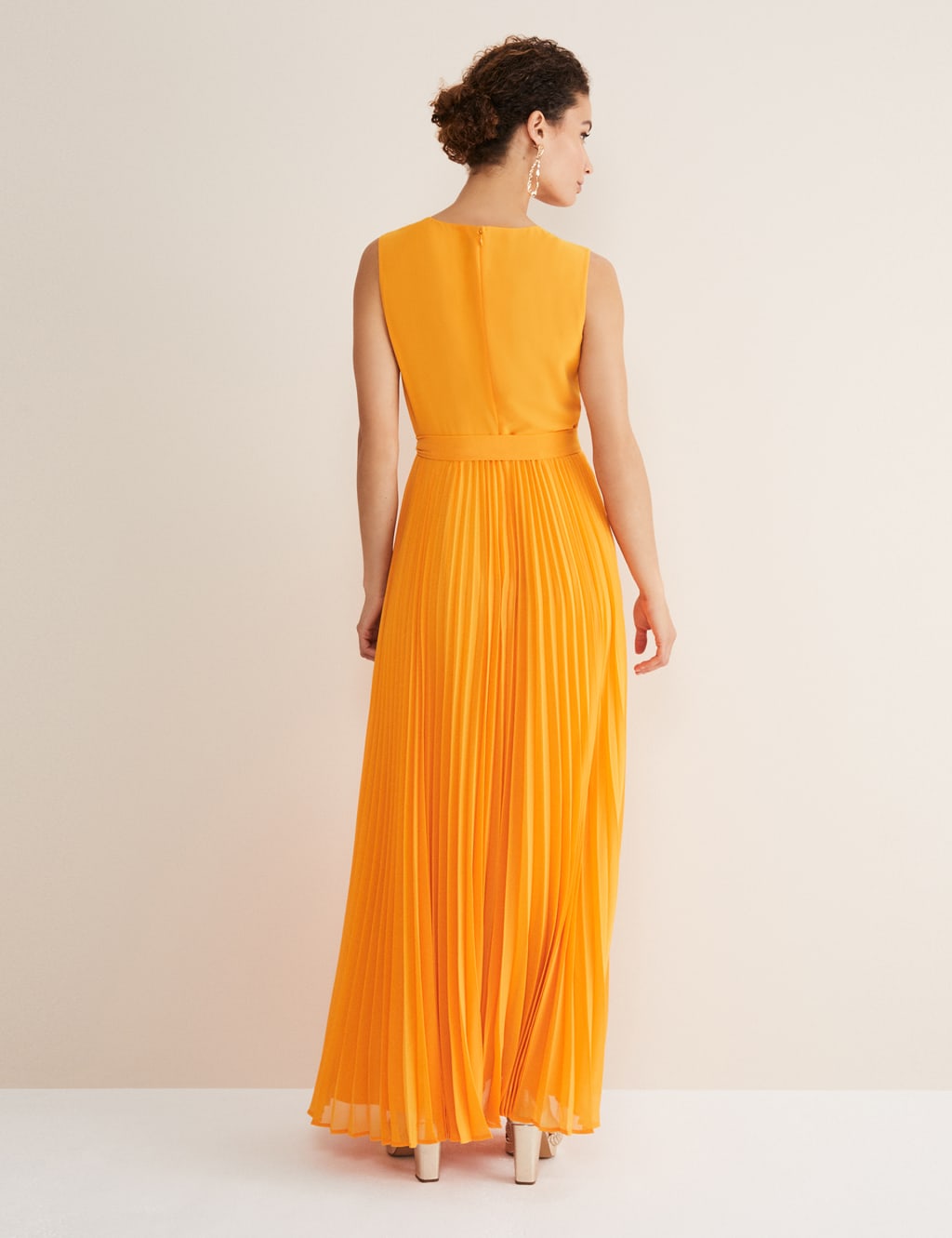 Pleated V-Neck Tie Waist Maxi Waisted Dress image 4