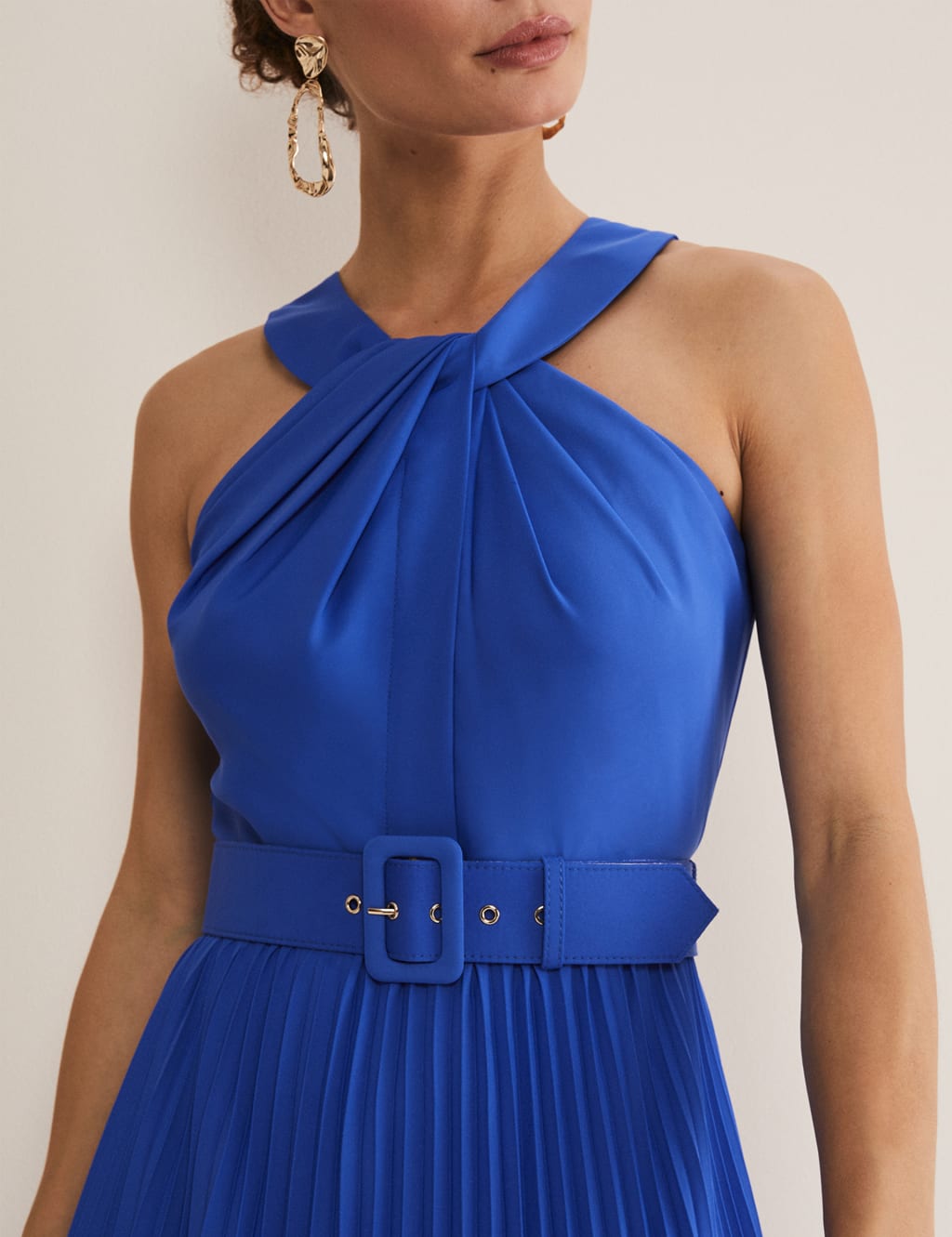 Halter Neck Twist Front Midi Waisted Dress image 5