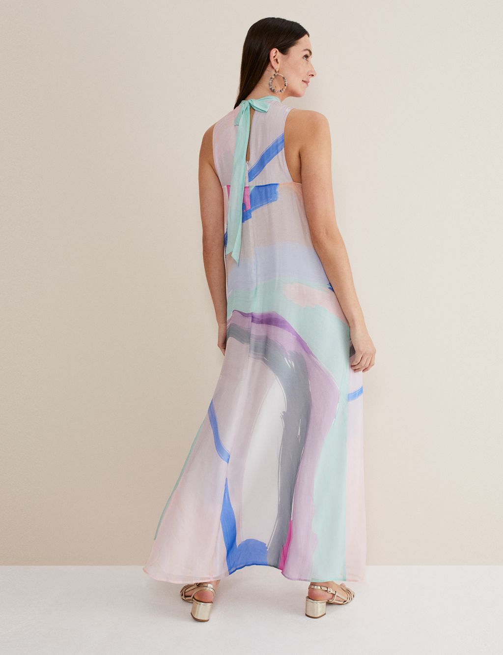 Colour Block High Neck Maxi Dress with Silk image 4