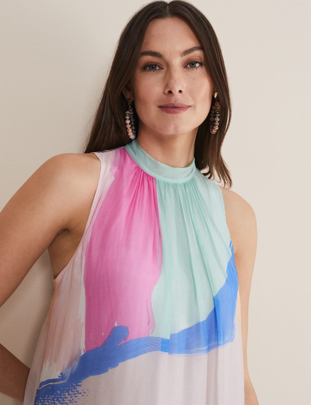 Colour Block High Neck Maxi Dress with Silk image 5