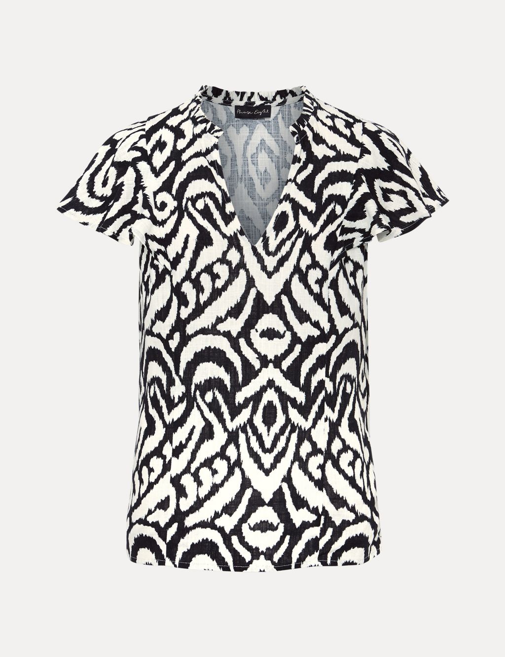 Printed V-Neck Top with Linen image 2