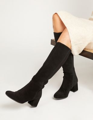 Jones Bootmaker Womens Suede Block Heel Knee High Boots - 3SLC - Black, Black,Brown