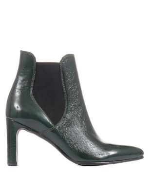 Jones Bootmaker Womens Leather Patent Chelsea Block Heel Boots - 4 - Green, Green