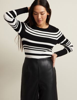 Phase Eight Women's Striped Ribbed Round Neck Jumper - XS - Black Mix, Black Mix