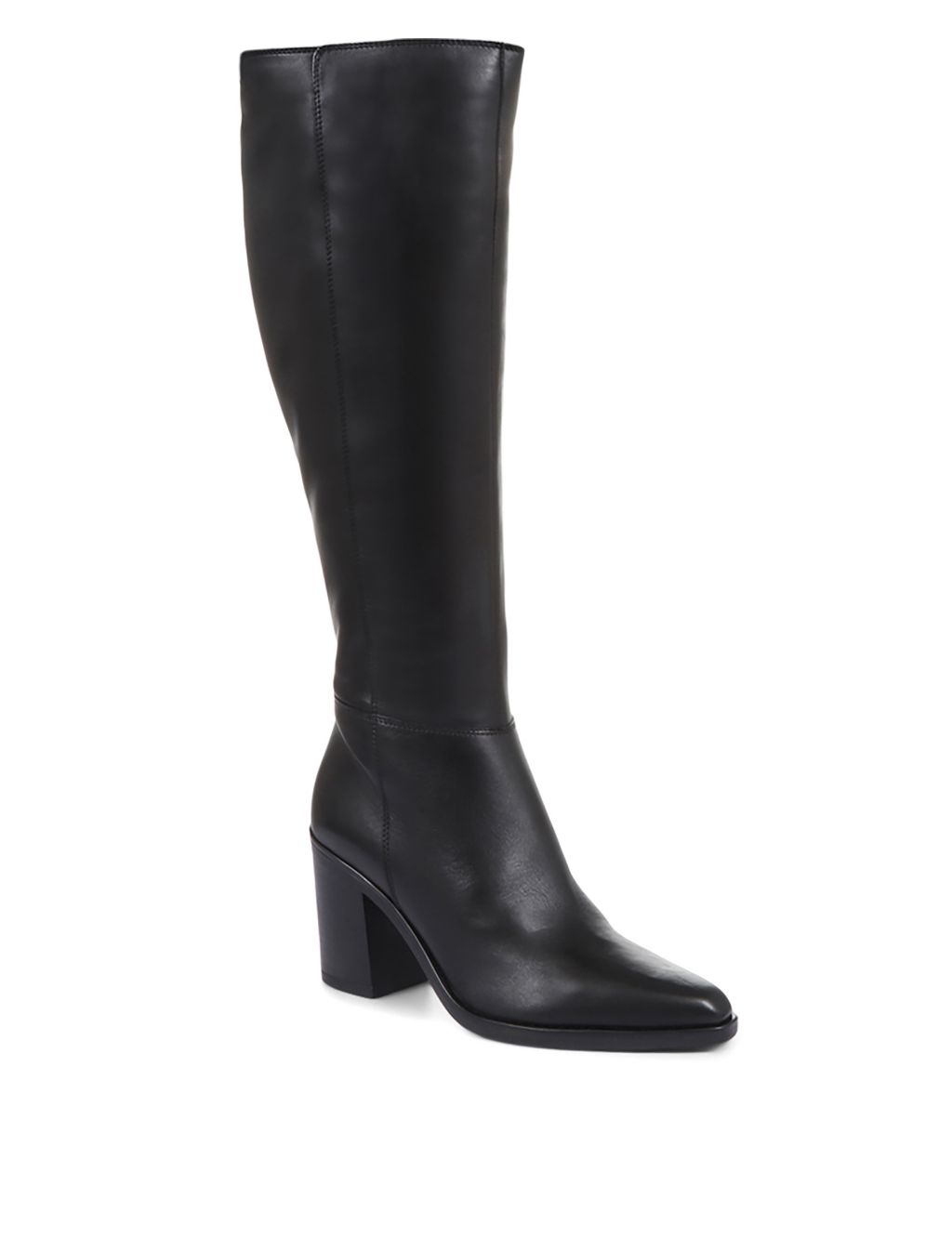 Regular Calf Leather Block Heel Pointed Knee High Boots image 2