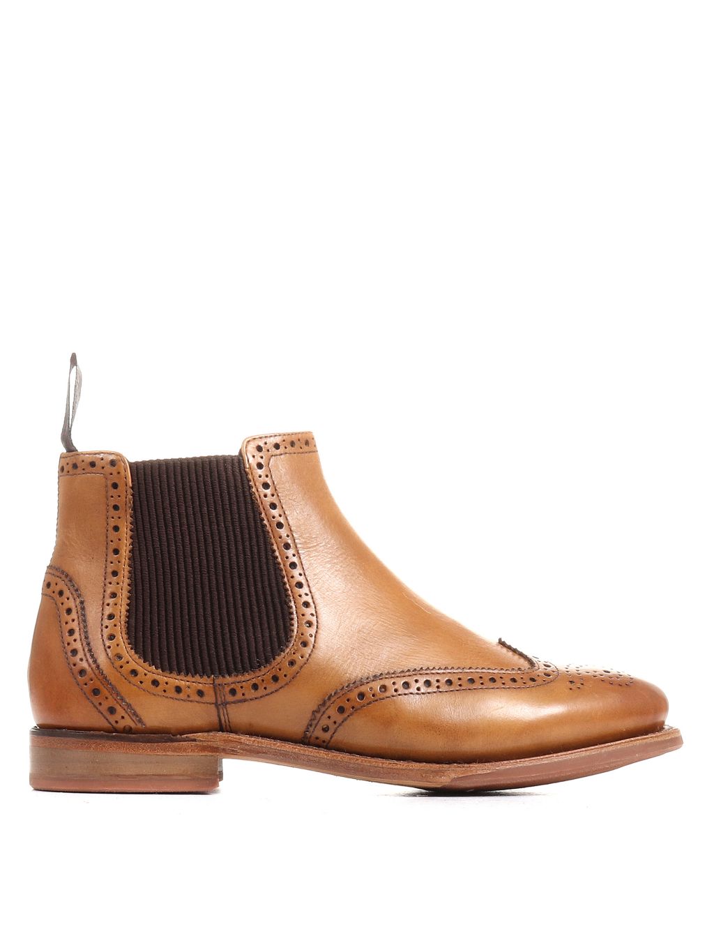Leather Chelsea Brogue Detail Flat Boots