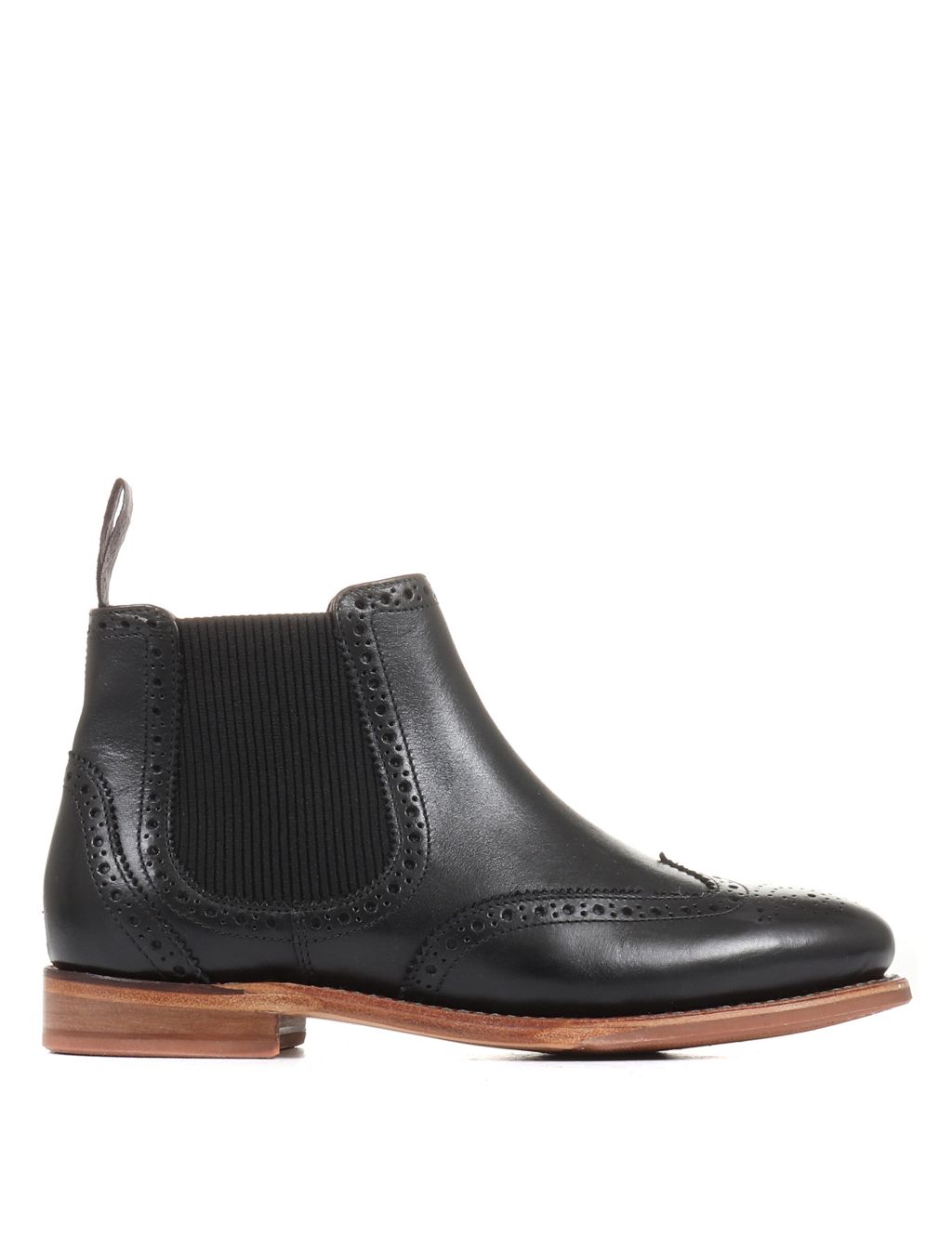 Leather Chelsea Brogue Detail Flat Boots image 3