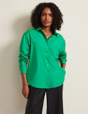 Phase Eight Womens Pure Cotton Collared Button Through Shirt - 14 - Green, Green