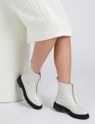 Jones Bootmaker Women's Leather Block Heel Ankle Boots - 4 - White, White