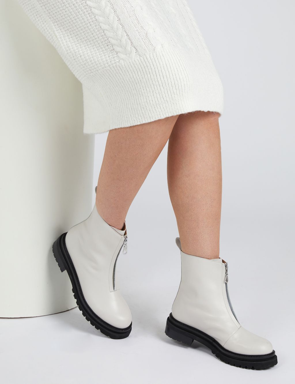 Leather Block Heel Ankle Boots