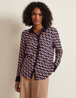 Phase Eight Womens Geometric Collared Shirt - 10 - Multi, Multi