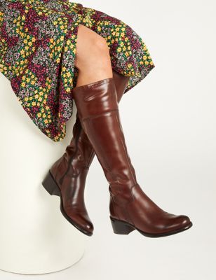 Jones Bootmaker Womens Leather Block Heel Knee High Boots - 3 - Tan, Tan
