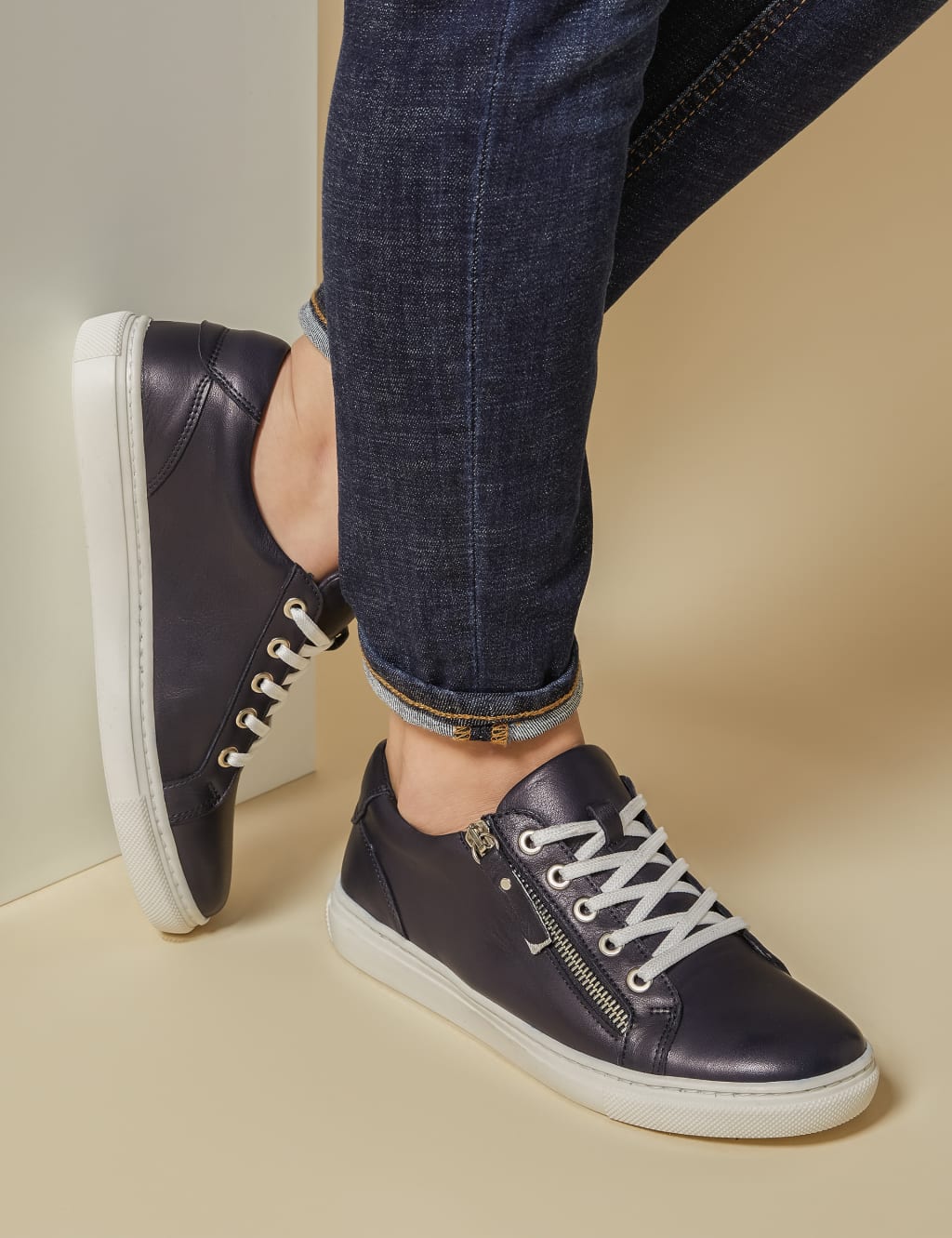 Leather Zip Up Trainers