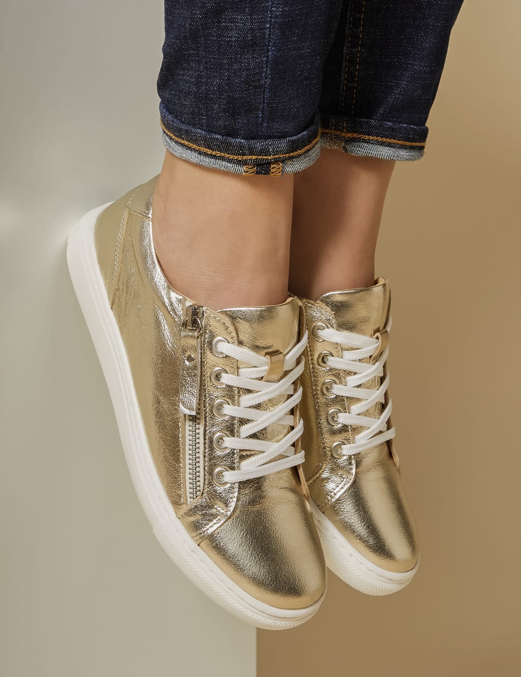 Leather Zip Up Trainers