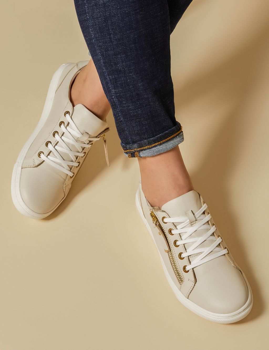 Leather Zip Up Trainers image 1