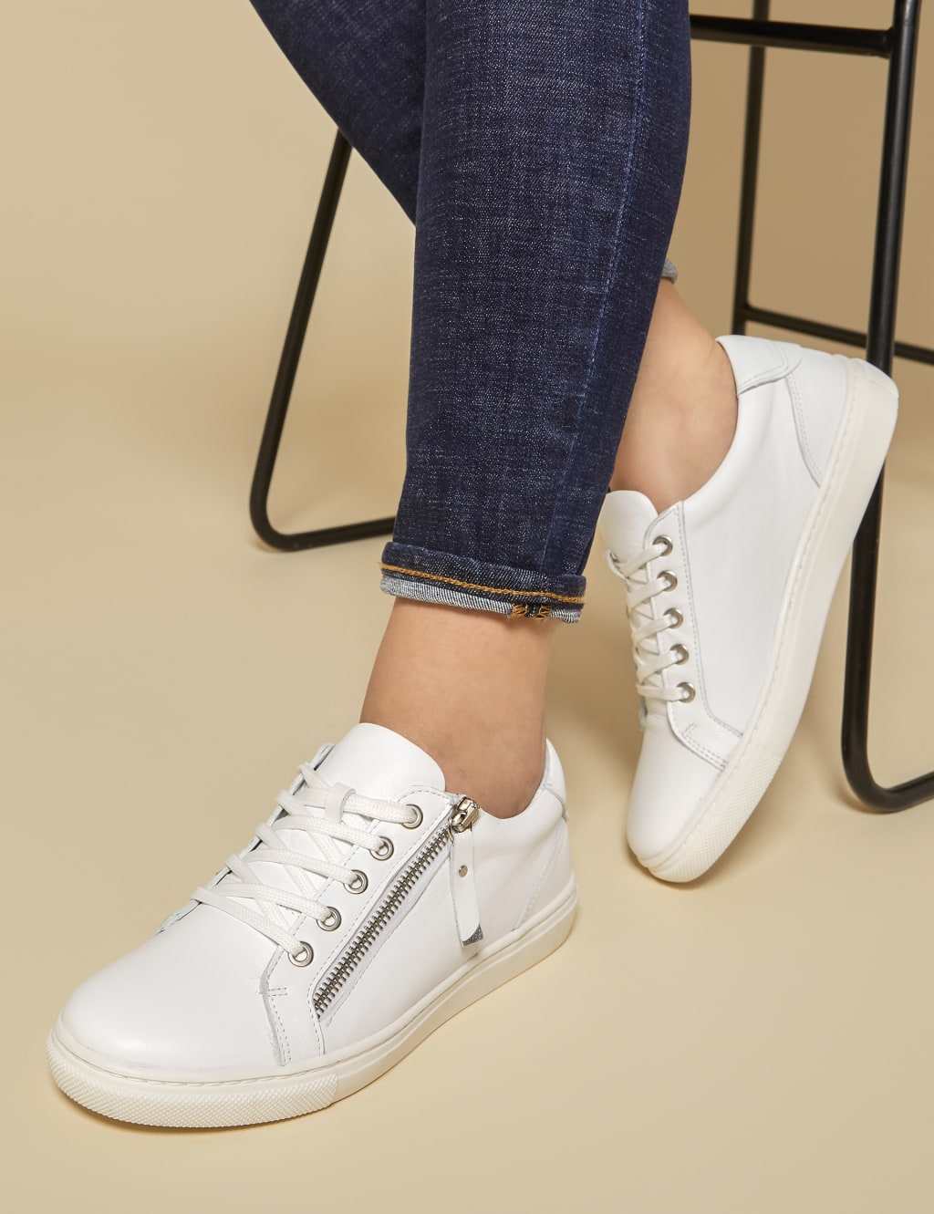 Leather Zip Up Trainers image 1