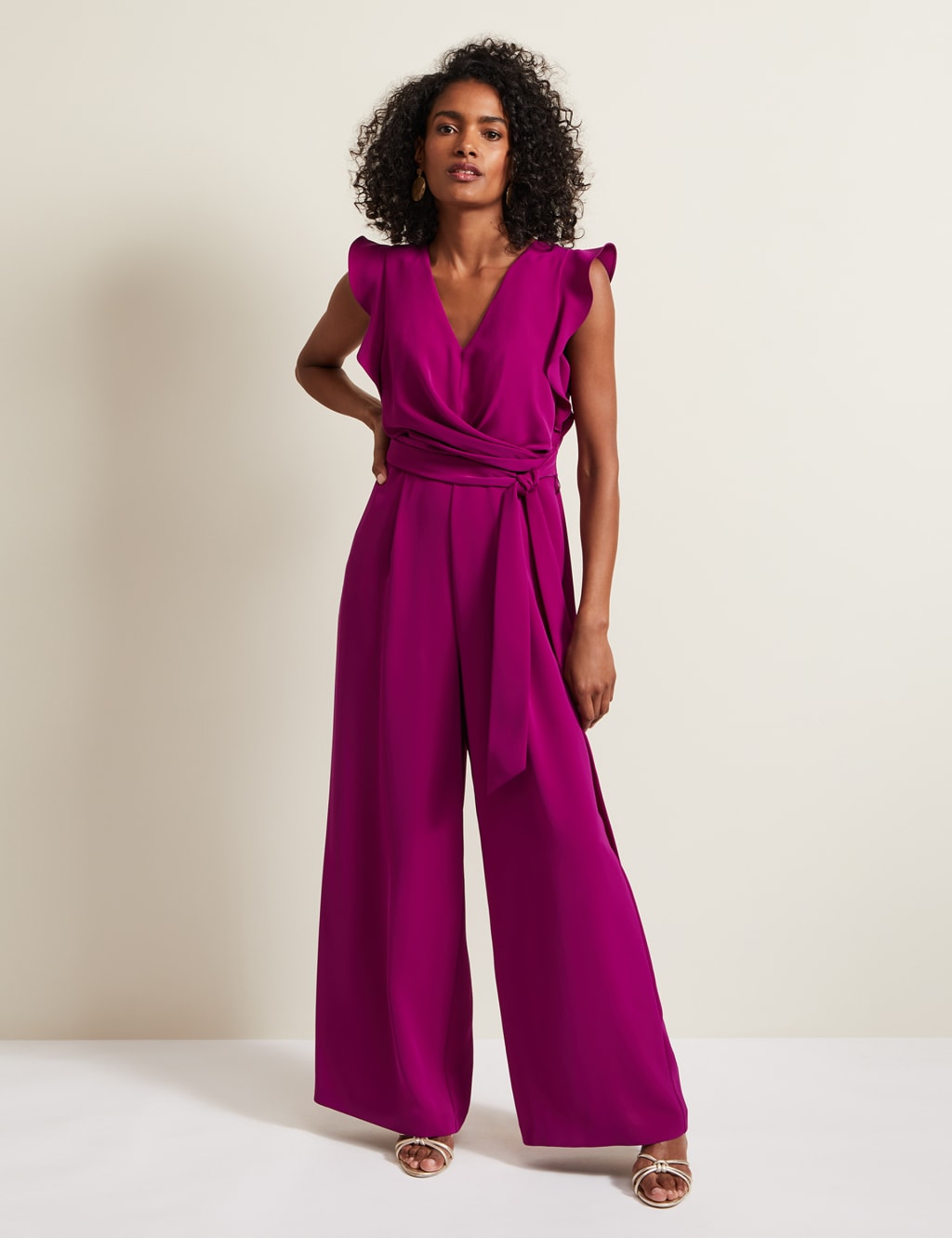 Tie Detail Sleeveless Wide Leg Jumpsuit