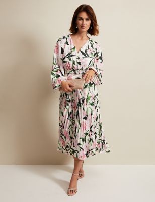 Phase Eight Women's Floral V-Neck Pleated Midi Wrap Dress - 8 - Multi, Multi