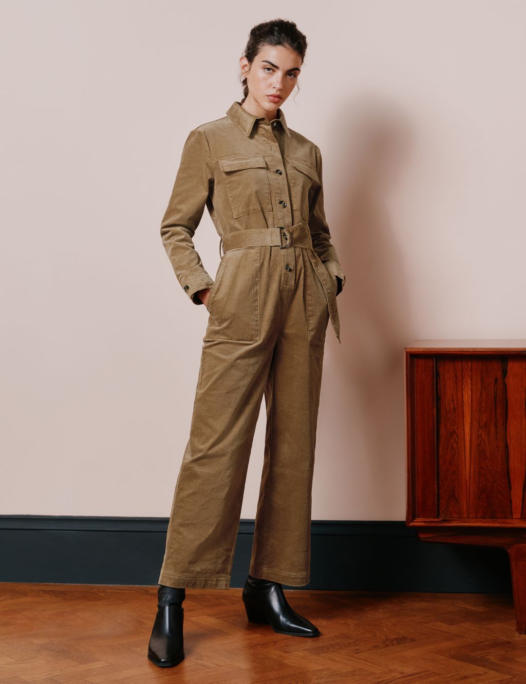 Organic Cotton Cord Belted Utility Jumpsuit image 1