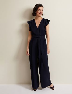 Phase Eight Womens Belted Sleeveless Wide Leg Jumpsuit - 16 - Navy, Navy