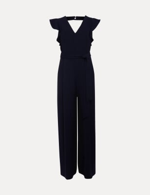 WMNS Jumpsuit - Wrap Front Tank Top / Genie Style Legs / Cinched Ankle  Cuffs / Black / Flowers