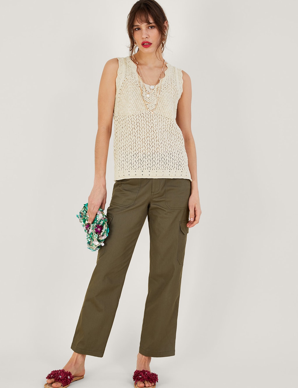 Pure Cotton Pointelle V-Neck Knitted Vest image 3
