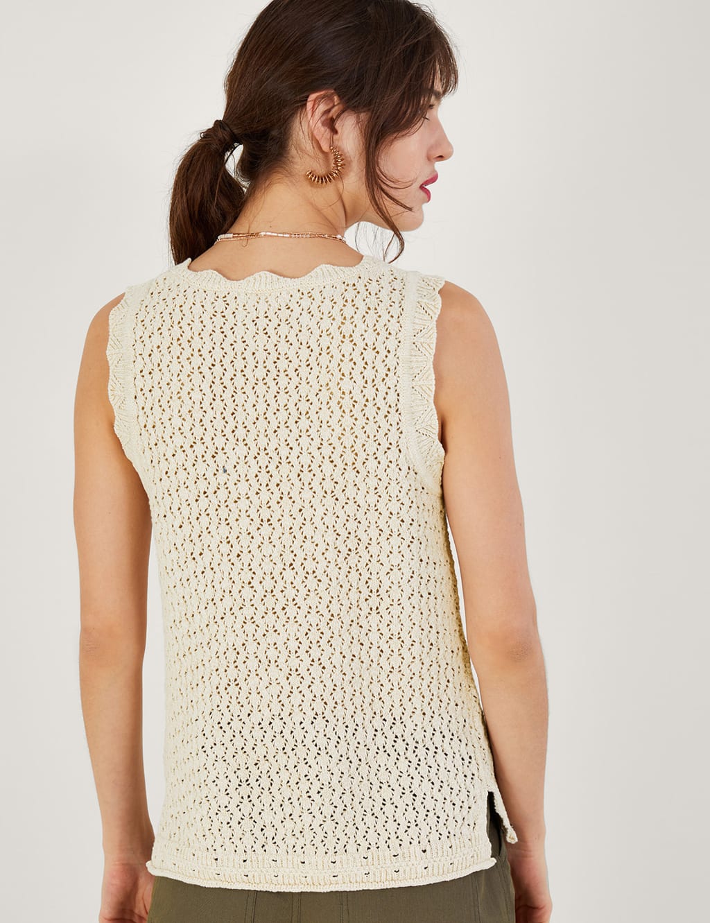 Pure Cotton Pointelle V-Neck Knitted Vest image 4