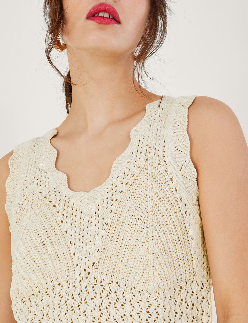 Pure Cotton Pointelle V-Neck Knitted Vest image 5