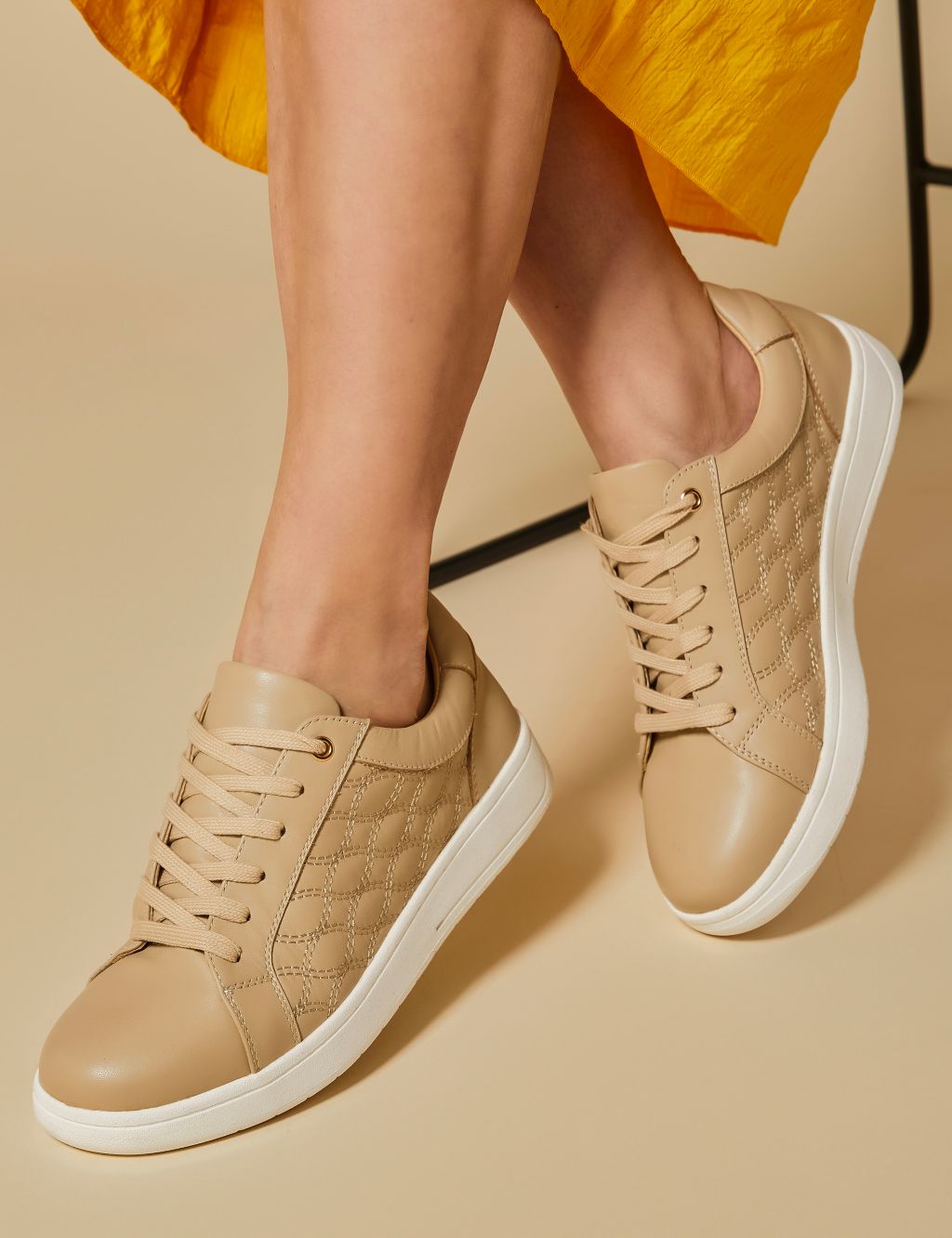 Leather Lace Up Quilted Flatform Trainers