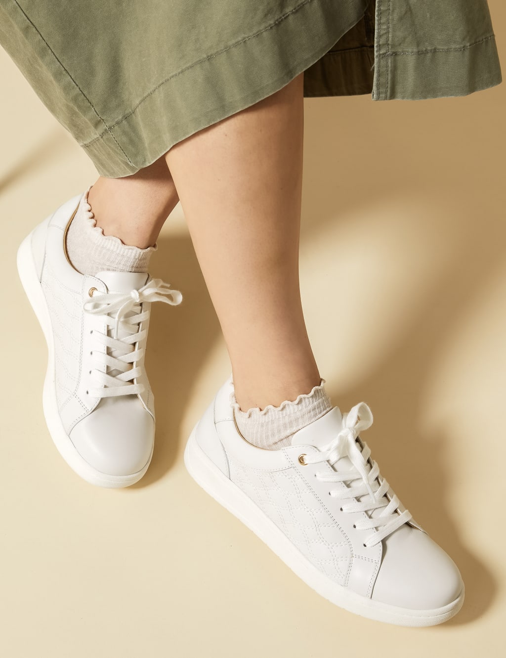 Leather Lace Up Quilted Flatform Trainers