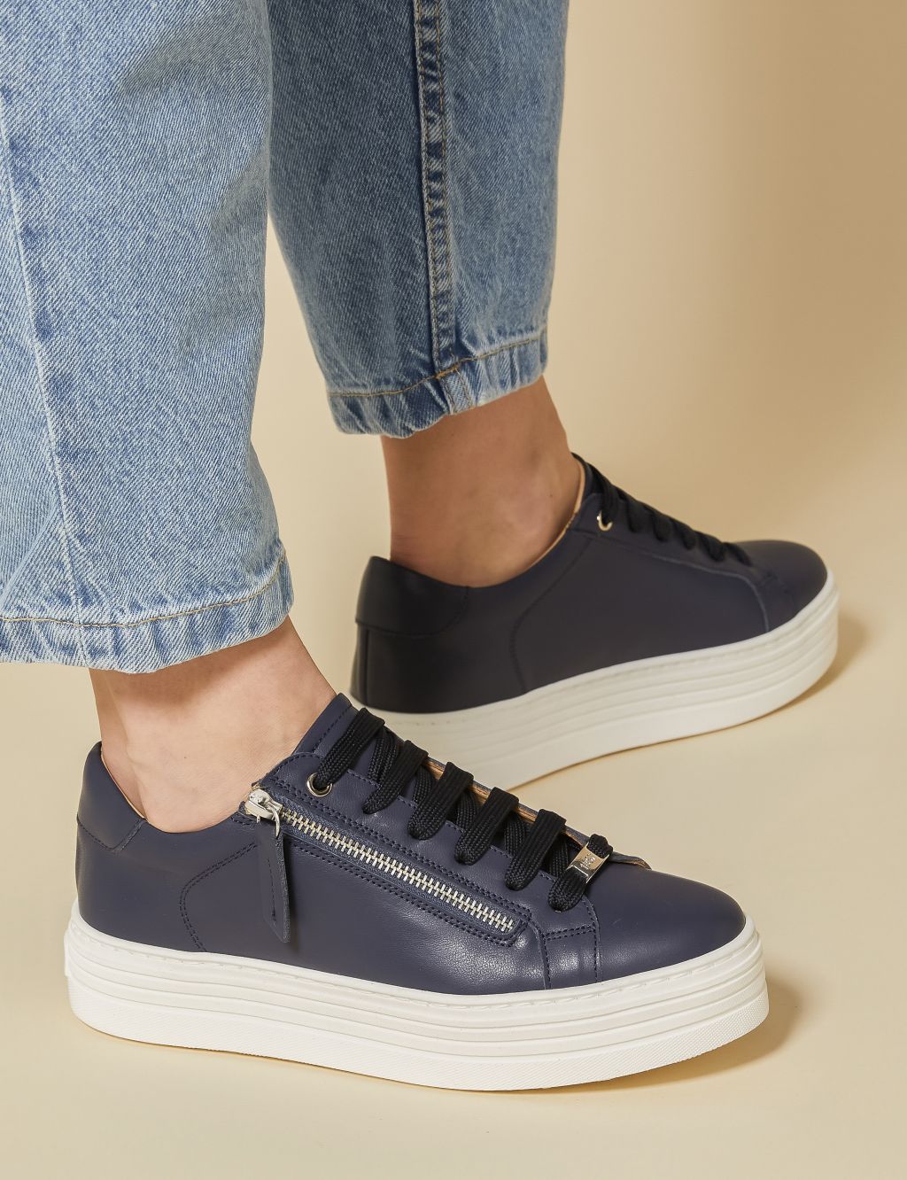 Leather Lace Up Flatform Trainers image 1