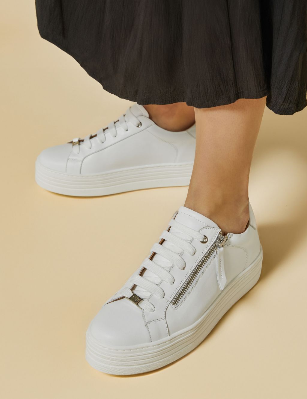 Leather Lace Up Flatform Trainers image 3
